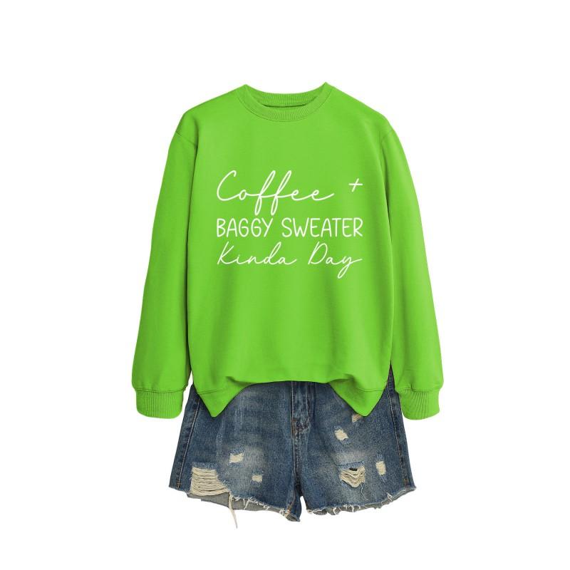 Womens Oversized Round Neck Long Sleeve Cotton Blend Casual Sweatshirt With Print - Loose Fit Comfort Top