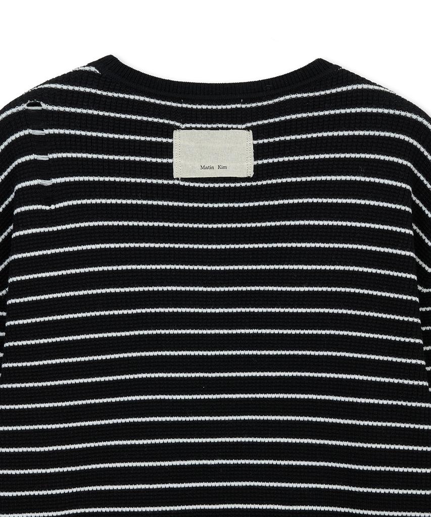 Mattengkim Stripe Damaged Loose Pullover In Black