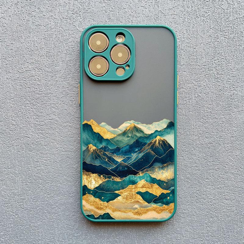Gold And Blue Mountains Phone Case For iPhone 16 15 14 Pro Max Plus 13 12 Mini 11 Pro Max 7 8 Plus SE2 XR XS X Shockproof Covers