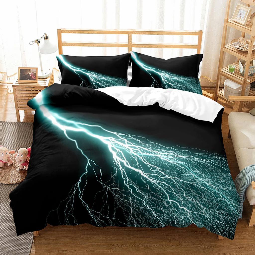 Lightning Duvet Cover Set King Queen Single Size Washed Cotton Comforter Cover For Kids Teens Adults Bedding Set With Pillowcase