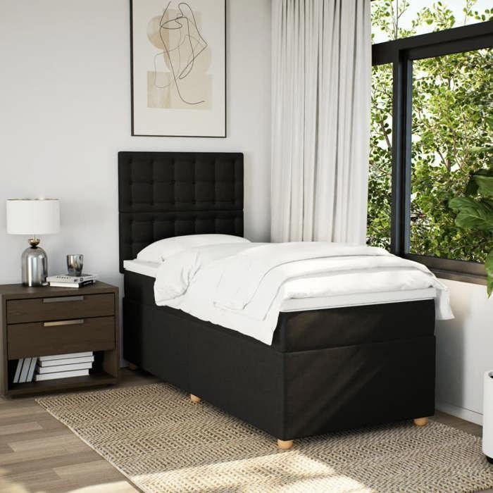 VidaXL Sommier à lattes de lit et matelas Noir 80x200 cm Tissu, lit, lit à plate-forme, lit à panneaux, meuble de chambre à 3291123
