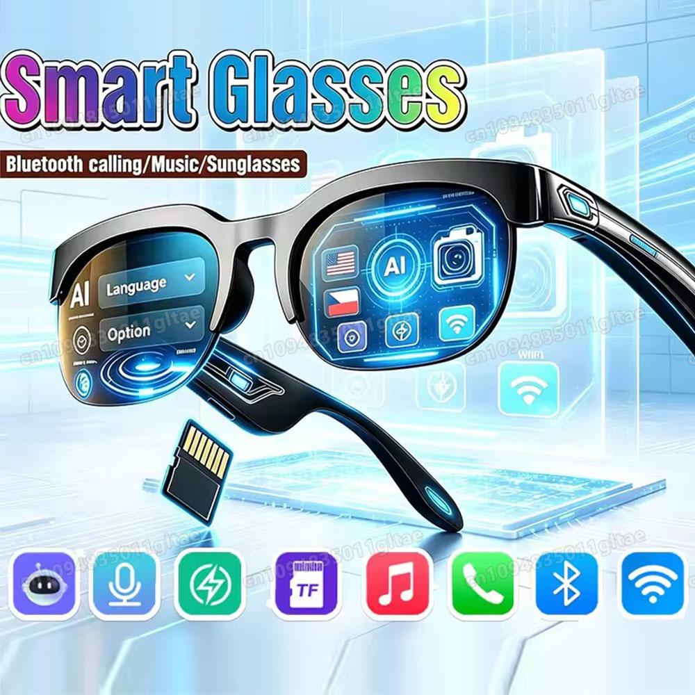Sunscreen Smart Glasses AI Translation TF Card Bluetooth Conversation Recording Listening Music Smart Sunglasses Men Women HT30