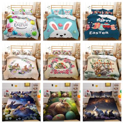 Juego de cama de conejo 3D Huevo de Pascua Funda nórdica de plumón Juego de 2/3 piezas AU/DE/UE Tamaño completo Textil para el hogar de lujo