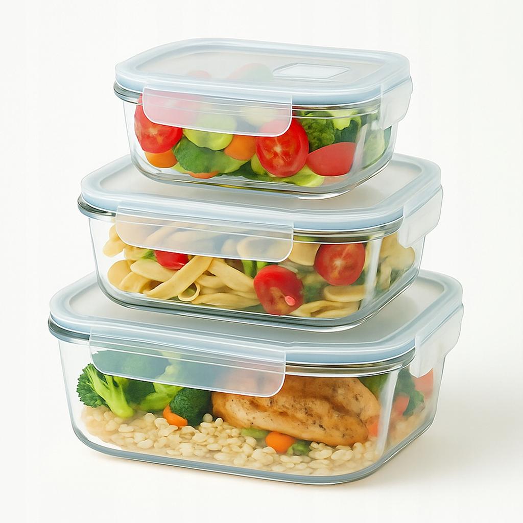 FOOD CONTAINER 3x Set of Rectangular Containers LUNCHBOX For Work Lunch