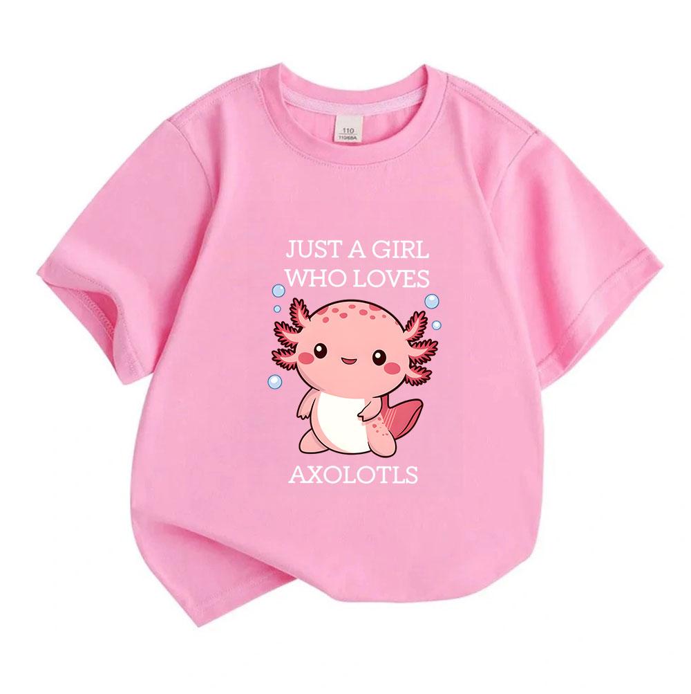 Kids Boys Girls 100% Cotton Crew Neck Short Sleeve T-Shirt, Cute Axolotl Print Casual Summer Tee for Axolotl Lover Little Girls Daily Wear