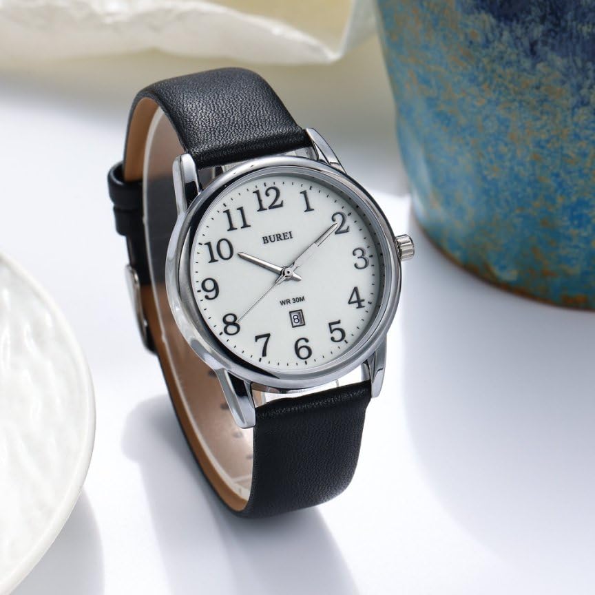 BUREI Analog Quartz Watch Date Slim Silica Gel Celebration Gift Women's - Stylish, Waterproof, Display, Design, Easy-to-Read Dial, Strap, Simple,