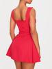 Women's Sleeveless Square Neck Cinched Waist Mini Flared Party Dress