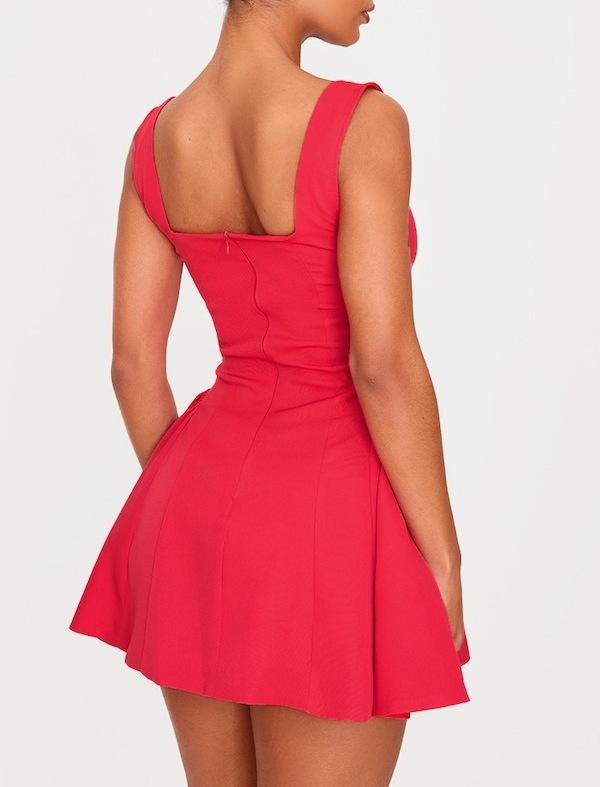 Women's Sleeveless Square Neck Cinched Waist Mini Flared Party Dress
