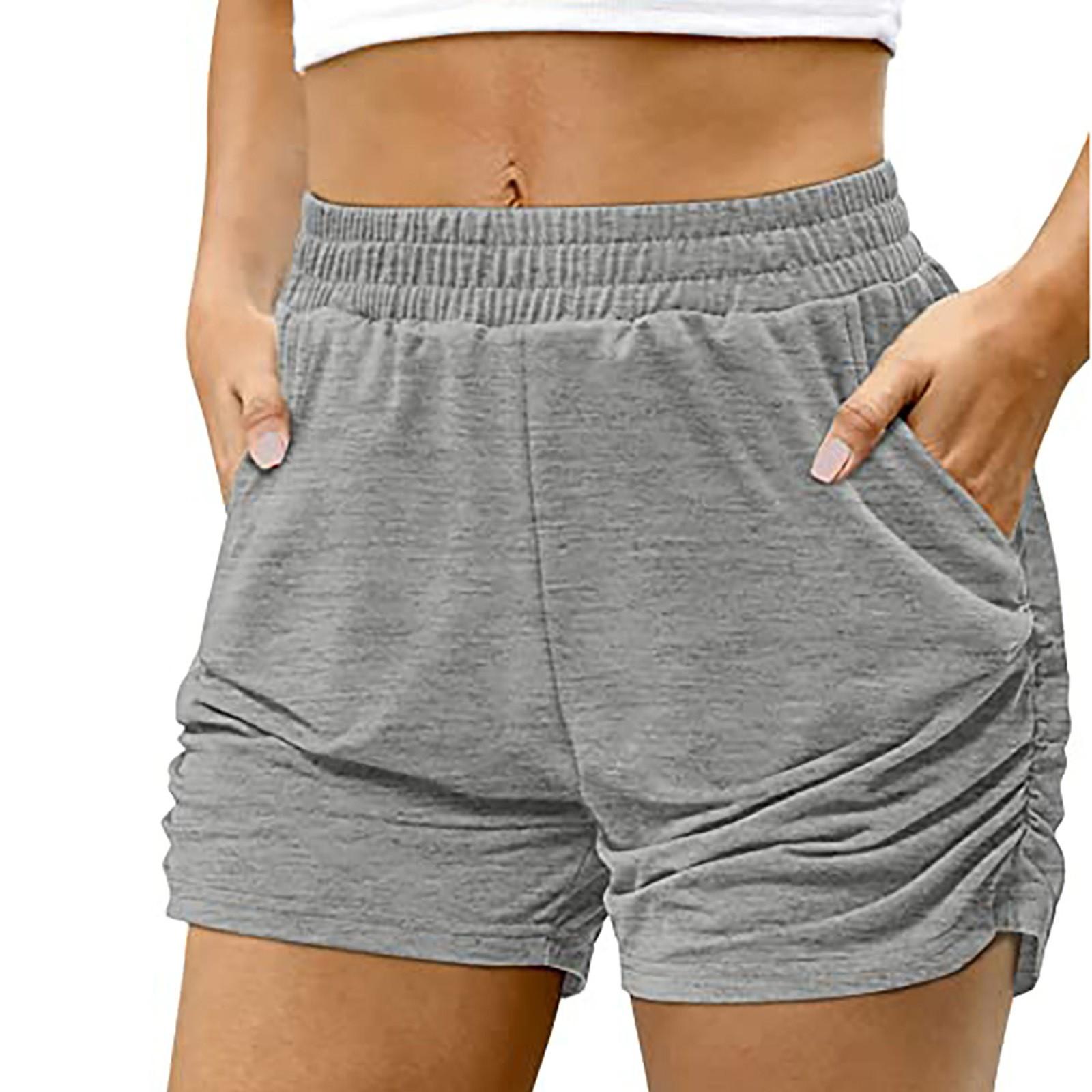 Summer Women s Elastic Casual Outdoor Pocket Elastic High Waist Running Shorts XXL