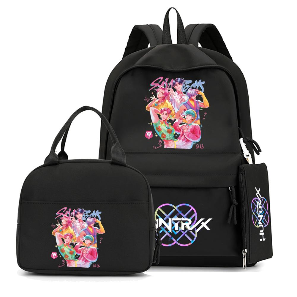 4-teiliges/Set Cartoon Anime K-Pop bedruckter Rucksack mit Federmäppchen Handtasche für Teenager Schüler Junge Mädchen Schultasche Schultasche Große Kapazität Reisetasche