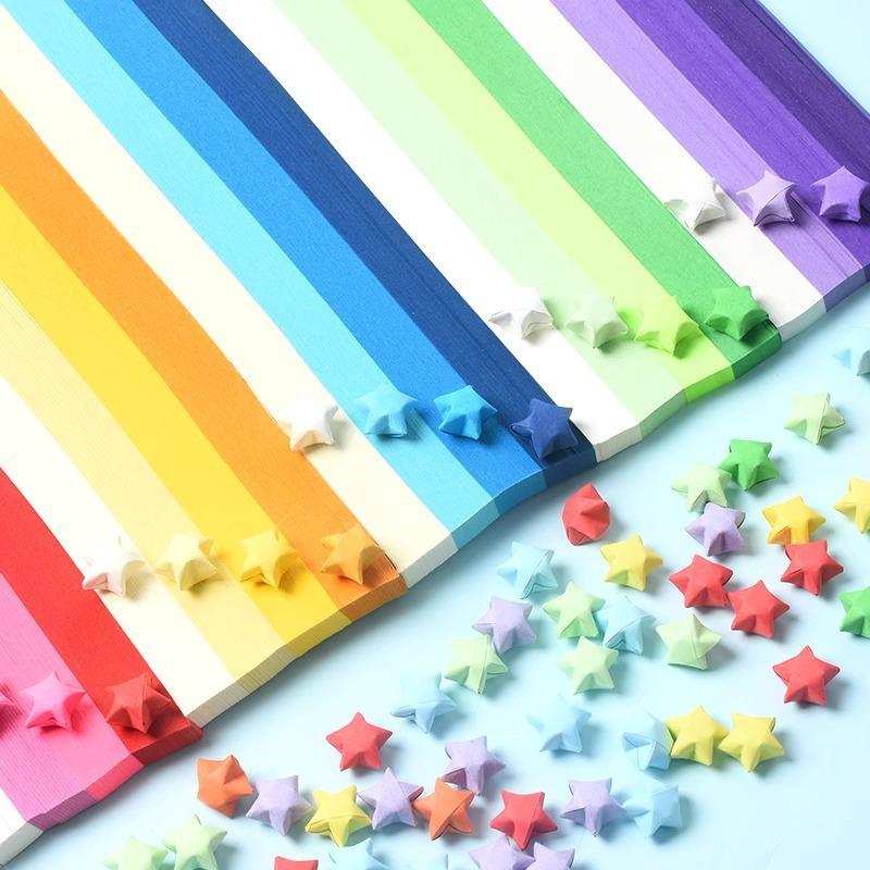 210/540Pcs Lucky Wish Star Decoration Origami Lucky Star Ribbons Colors Strips Paper Folding Kit Wishing Star For Kids