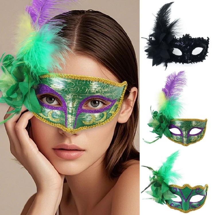 Flower Decoration Masquerade Mask Feathered Mask Halloween Mask Cosplay Party Eye Mask for Women Masquerade Halloween