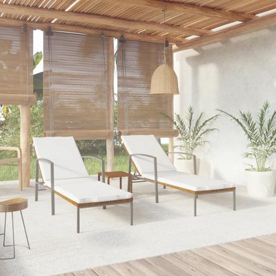 Vidaxl Sun Loungers with Table, 2 Pcs, Poly Rattan, Brown