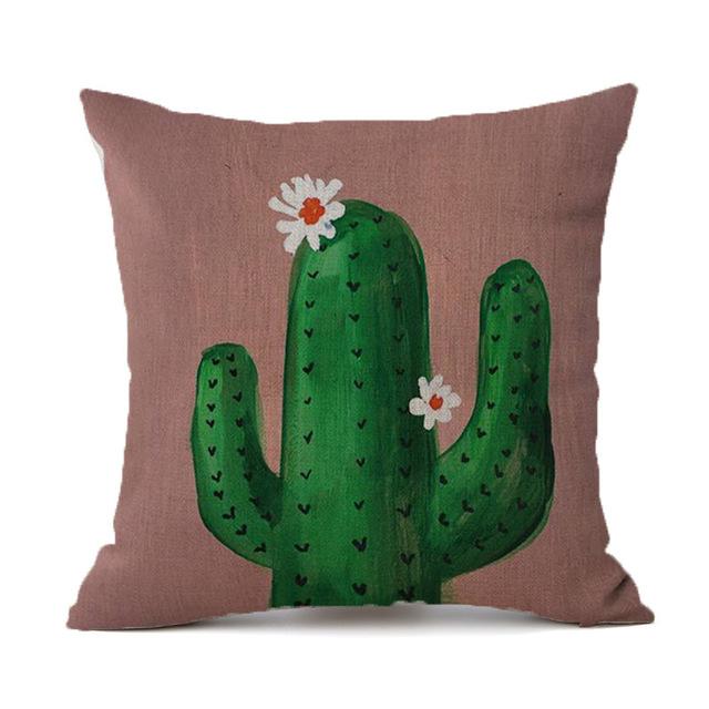 Tropical Plants Cactus Pillow Case Linen Decorative Pillowcases Tropical Cactus Throw Pillow Case Kussensloop Almohada Zt275 Peach skin 18*18(CM)-1Pcs