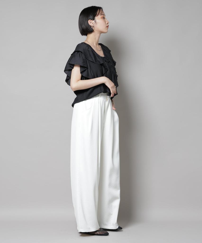 Nano Universe Frill Detail Front Size F Women's Lace-Up Blouse, Black, 010, 673-5221307