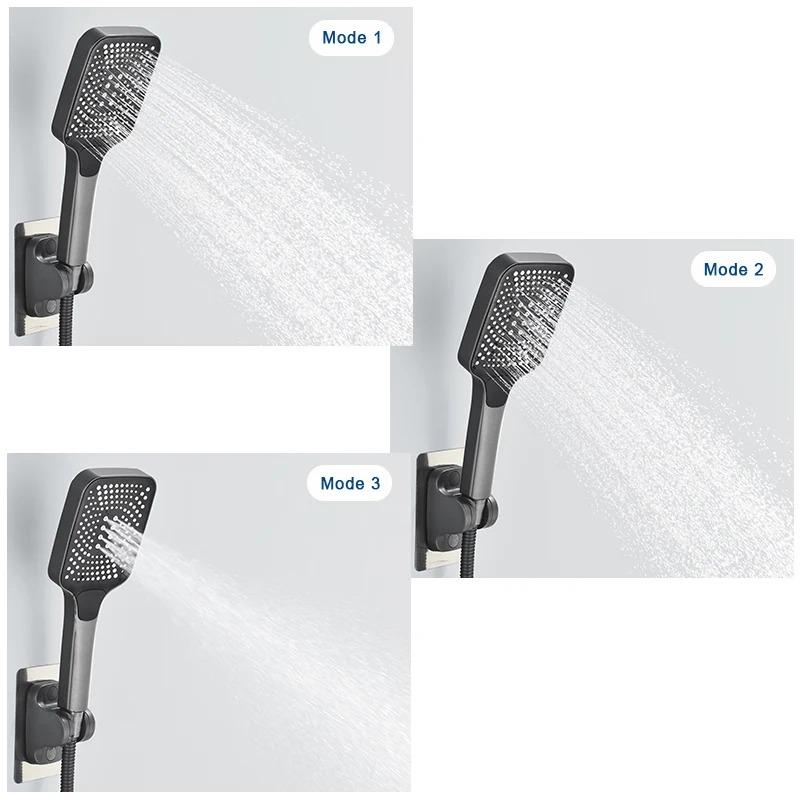 Gray Waterfall Bathtub Faucet With Hand Shower Brass Chrome Wall Mounted Bathroom Shower Mixer Tap Full Shower System Set