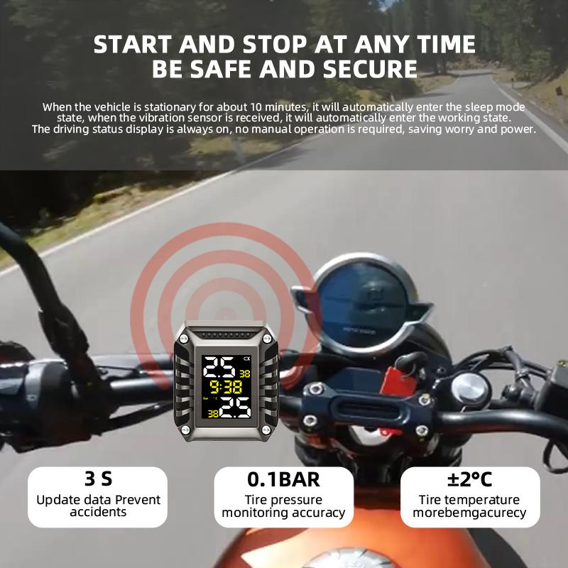 E-ACE Monitor tlaku v pneumatikách motocyklu TPMS Digitální displej Externí Motocyklový Bezpečnostní alarm Bezdrátový Detektor tlaku v pneumatikách