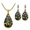 Vintage Style Teardrop Pendant Necklace and Earrings Set with Crystal Accents and Gold Tone Metal for Women Jewelry Accessories