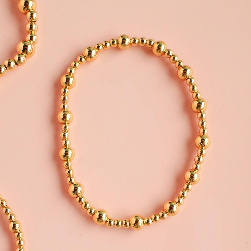 Vlen 18 K Gold Plated Bracelets for Women Ball Beads Bracelet Vintage Jewelry Stretch Pulseras Mujer