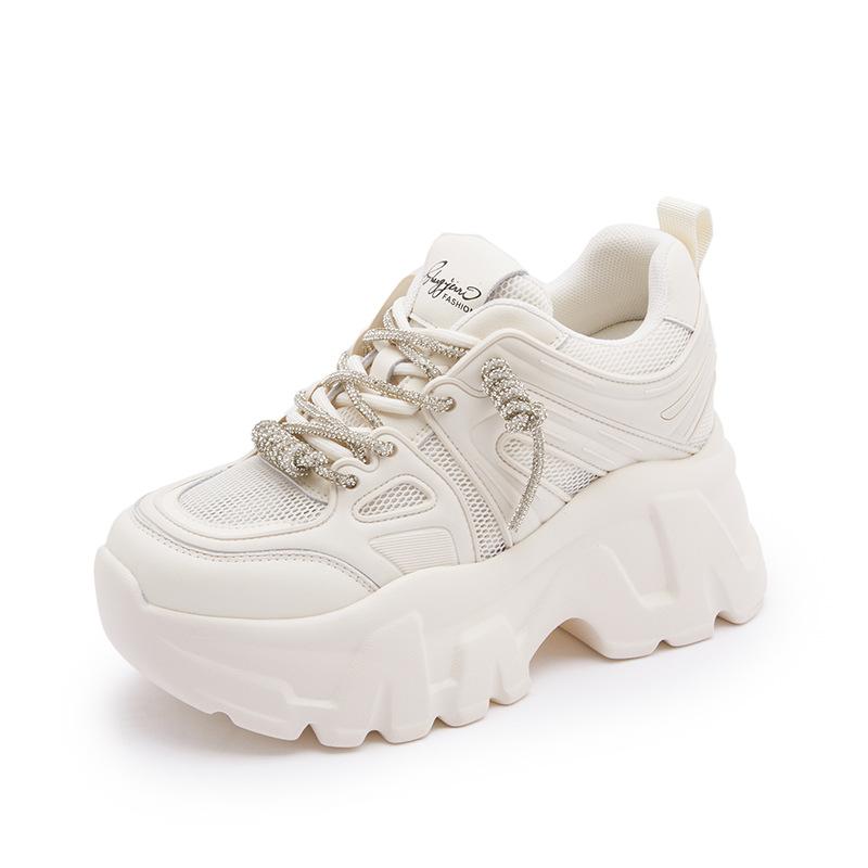 

Женские кроссовки на скрытой платформе 2025 лето новые дышащие сетчатые повседневные спортивные кроссовки женские универсальные туфли на платформе 33 бежевый