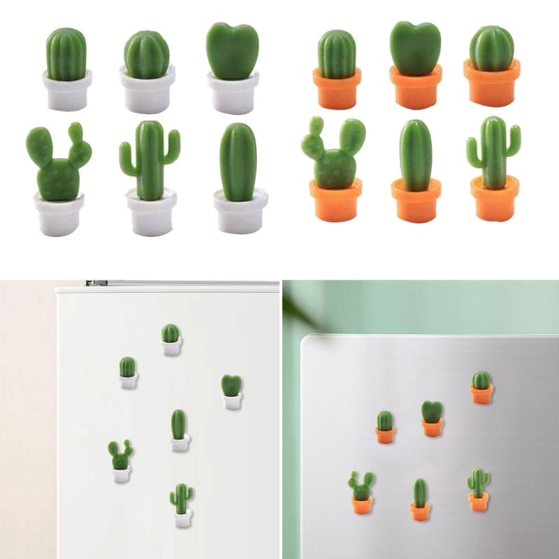 6Piece 3D Potted Cactus Magnets Resins Green Succulents Plant Memo Holders For Refrigerator And Whiteboards Decoration