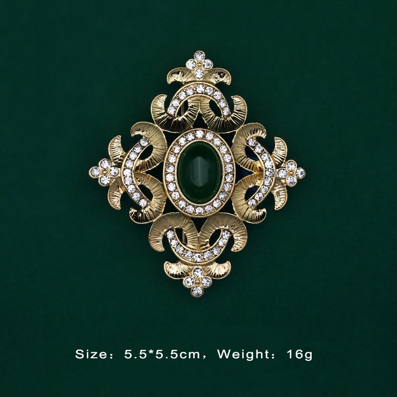 Baroque Vintage Gold Color Crystal Pearls Pin Brooches Gem Hollow Geometric Rectangle Brooch Collar for Women Jewelry