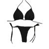European & American Solid Color Bikini: Sexy, Adjustable, Three-Piece Swimsuit with Split Design for Women.