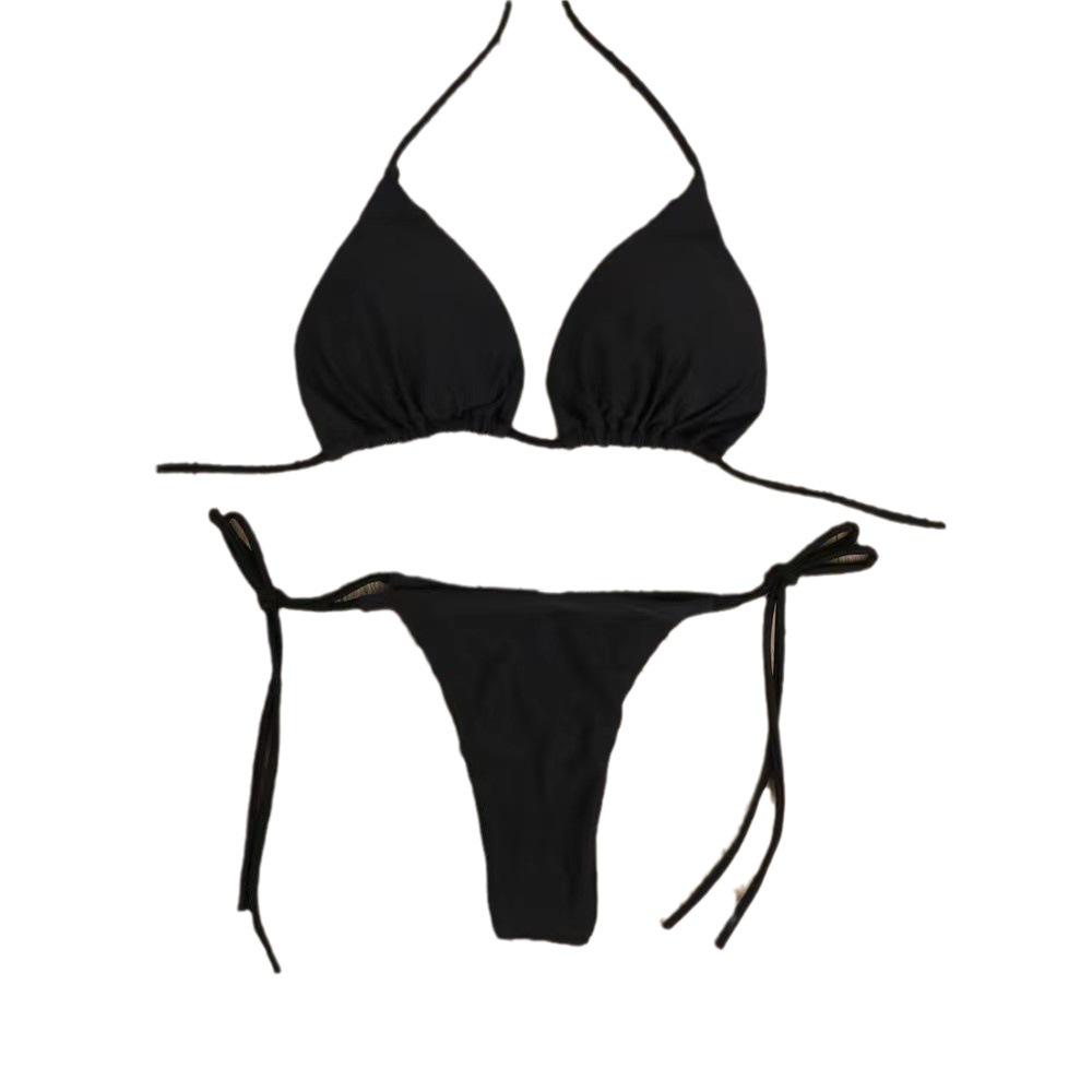 European & American Solid Color Bikini: Sexy, Adjustable, Three-Piece Swimsuit with Split Design for Women.