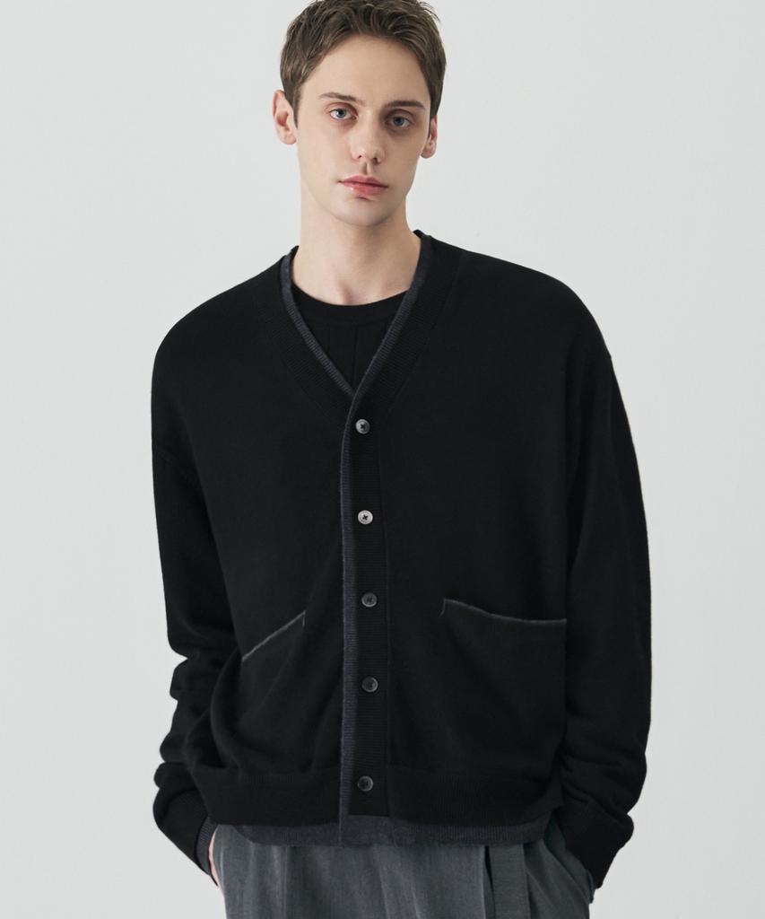 Draw Fit Wool Blend Layered Crop Cardigan [Black]