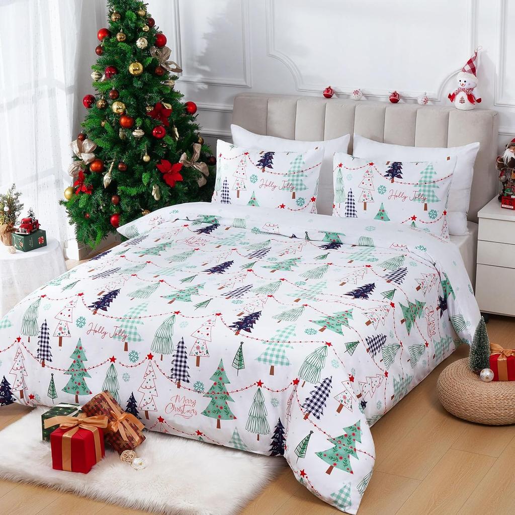 Christmas Tree Duvet Cover Set Queen King Size Botanical Pattern Quilt Cover Bedding For Kids Girls Teens Room Deco 3 Piece Set