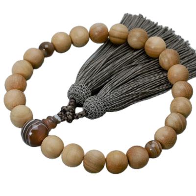 Buddhistische Gebetsperlen für Männer, Kyōto-Stil, 22 Perlen aus japanischem Kirschblütenholz, Gestreifterachat mit Seidenquaste, Geeignet für alle Konfessionen,