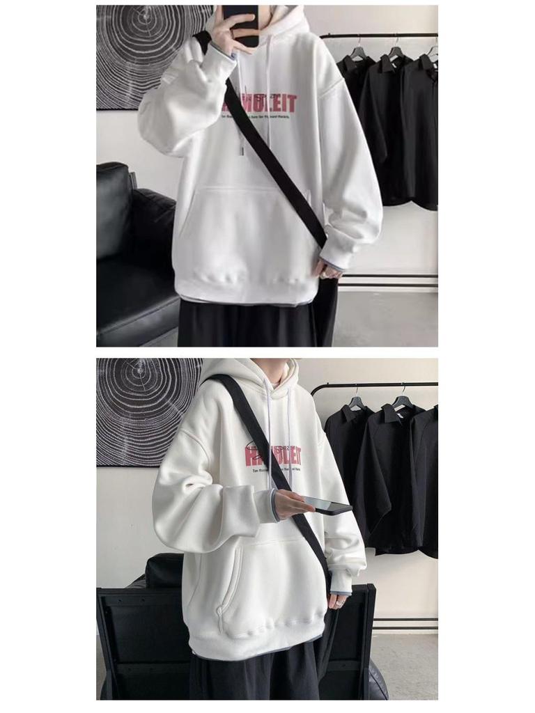 Herren Trendy Locker Geschnittener Hoodie – Frühling/Herbst Hong Kong Stil Pullover mit Samtfutter