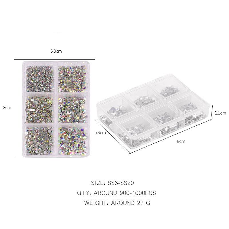 Nail Art Flat Mixed Color AB Porcelain White Champagne 6 Grid Nail Jewelry Stickers DIY Nail Jewelry