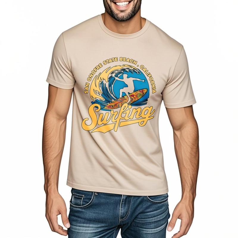Casual Tee Travel For men Crew Neck tshirt Oversized Surfing Wave Rider San Onofre Beach California Anime For him Top tees