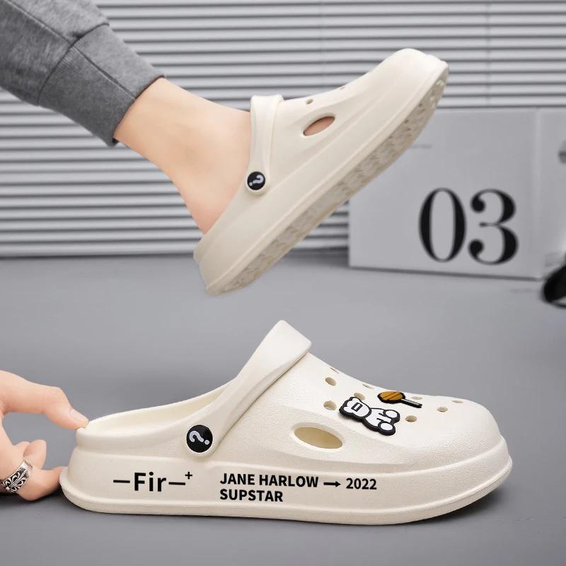 Fashion Summer Shoes Men Women Sandal Clogs Mules Non-slip Thick-soled Beach Soft-soled Baotou Slippers Cartoon Trend Baotou Female