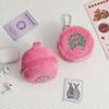 Girl Pink Plush Cake Wallet, Round Student Pendant Bag, Earphone Key Portable Storage Bag