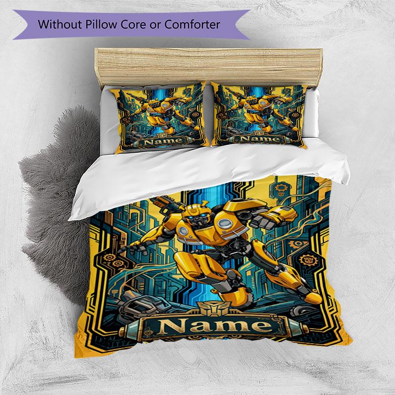 3pcs Duvet Cover Set (1*Duvet Cover + 2*Pillowcase, Without Core), Custom Name BumblebeePattern Bedding Set, Home Bedroom Decor Gift