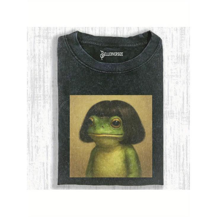 Pure Cotton Printed T-shirt, Funny Frog T-shirt, Fun Graphic Design, Loose Street Style, Unisex Style, Perfect Gift S чёрный