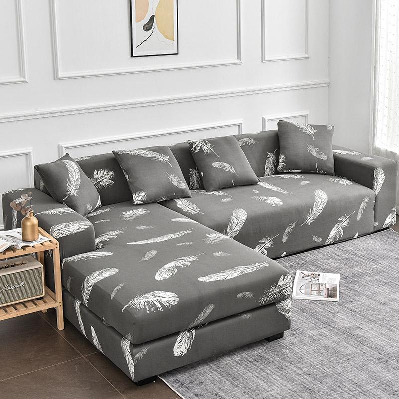 Square Printed L-shape Chaise Longue Sofa Covers for Living Room Sofa Protector Anti-dust Elastic Stretch Covers for Corner Sofa