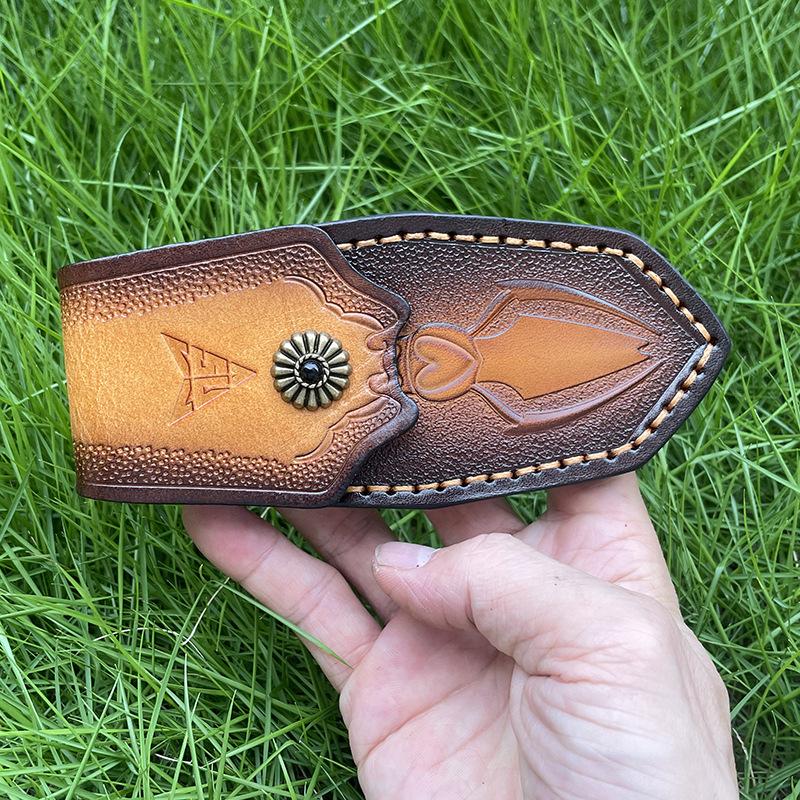 Foling Knife Holder Embossed Cowhide Scabbard Pocket  Knife Cover Split  Leather Case  Camping Knife Holsters Military Knife Cover Belt Buckle