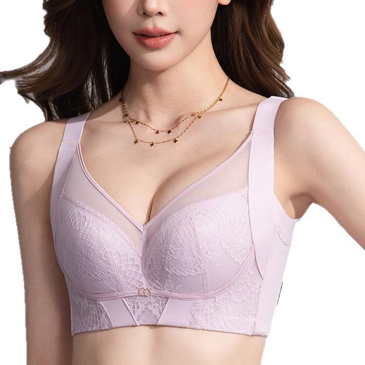 New lace big chest small underwear women's breathable breast upper support anti-sagging anti-light lace padded bra