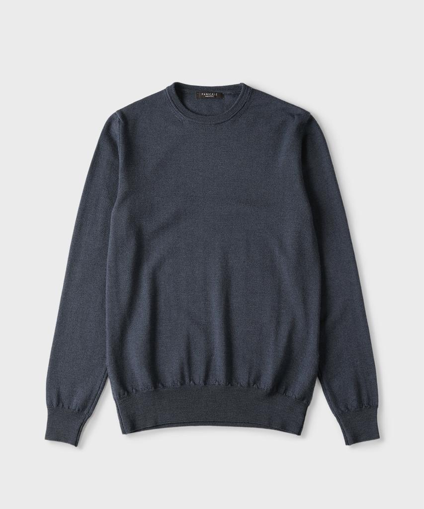 PANICALE Navy 100% Merino Wool Crew Neck Knit