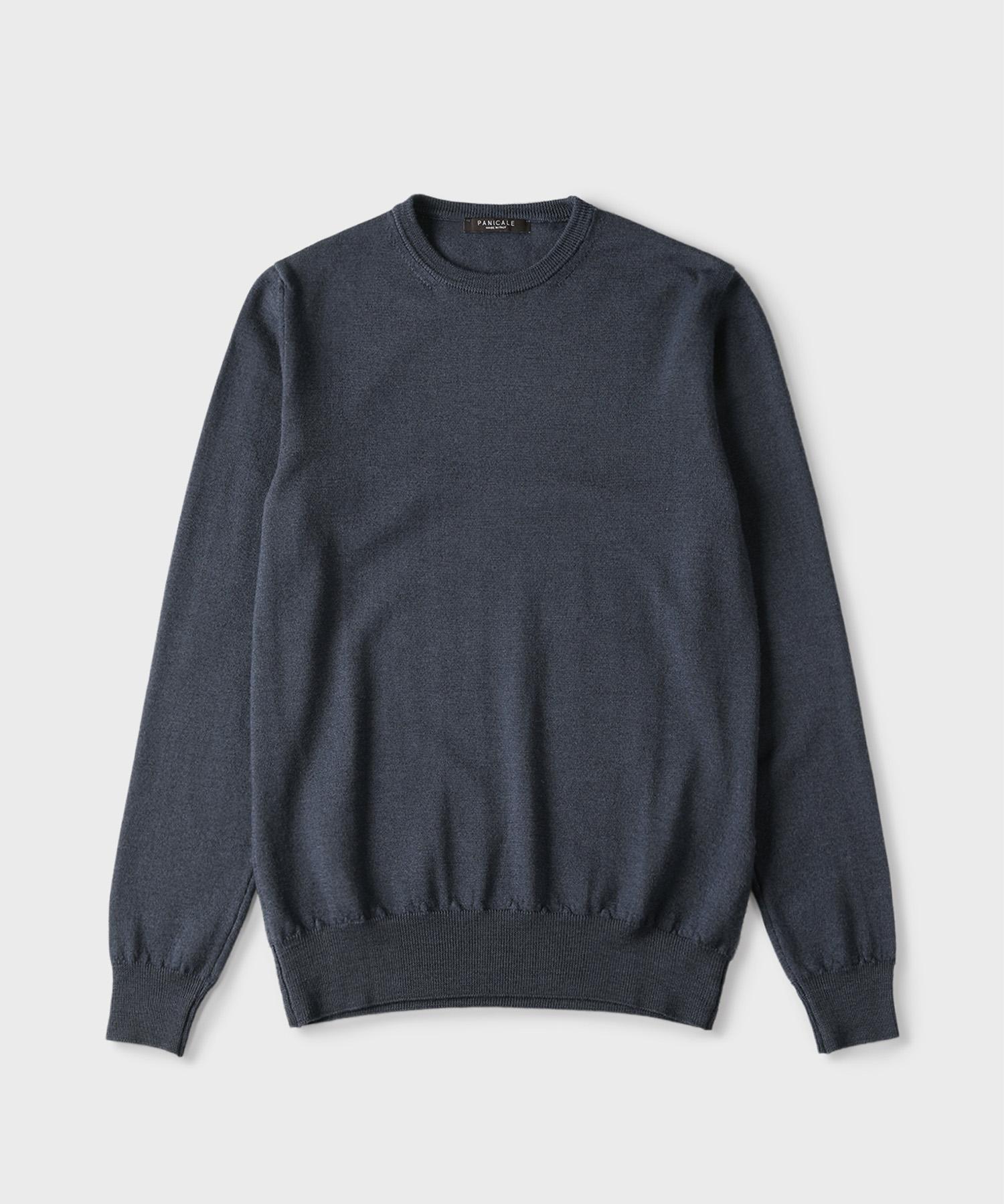 Panicalle Navy 100% Merino Wool Crew Neck Knit Navy/S