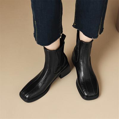 Modne Nowe Jesienno-Zimowe Damskie Buty Modne Kwadratowy Nosek Buty Chelsea dla Kobiet Krótkie Buty Buty Gruba Podeszwa Botines Mujer Wysokie Obcasy