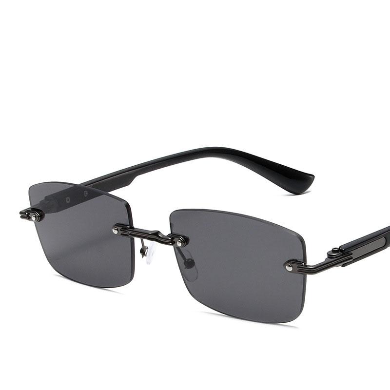 Vintage Rimless Square Sunglasses Women For Men Luxury Brand Designer Sun Glasses Punk Metal Rivet Grain Leg Eyewear Uv400