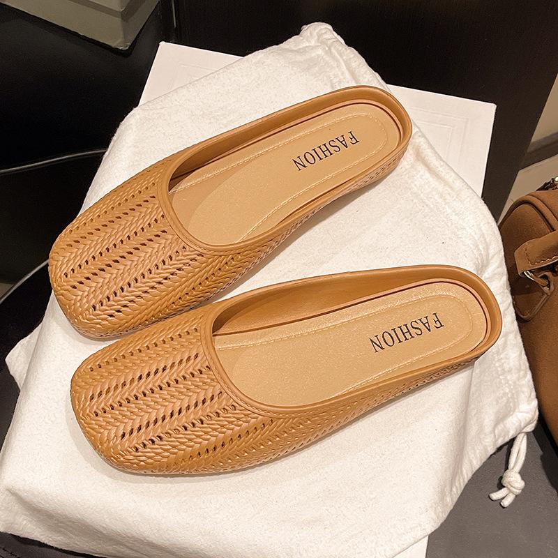 New Bag Head Half Slippers Women's Summer Wear Lazy One Pedal Hollow Non-slip Soft Bottom Cool Slippers