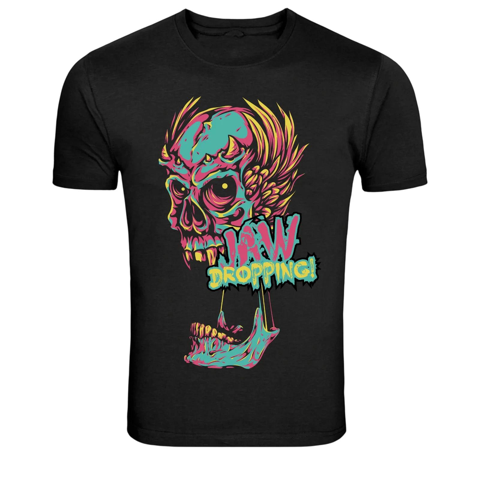 Neon Skull Jaw Dropping Horror Graphic T-Shirt M
