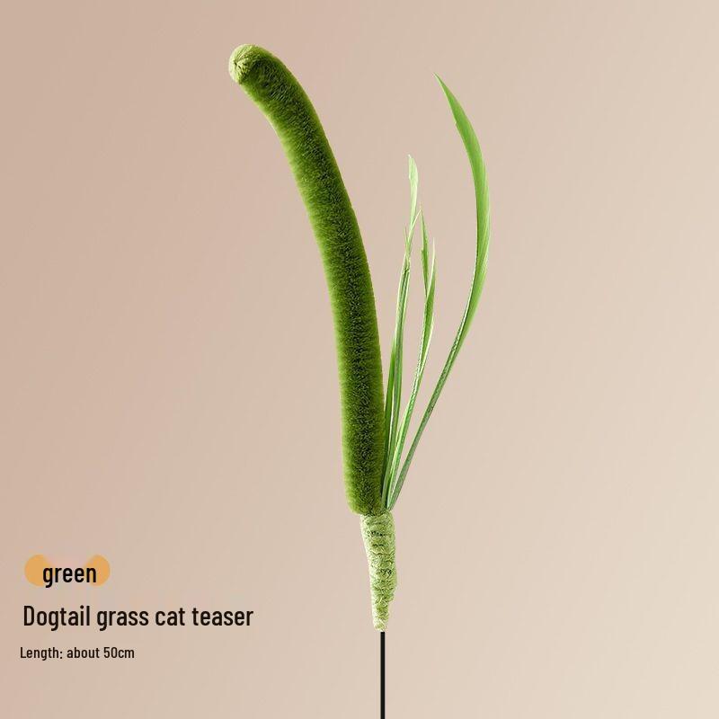 Foxtail Grass Cat Teaser Wand: Durable Long Rod Toy for Self-Play and Boredom Relief