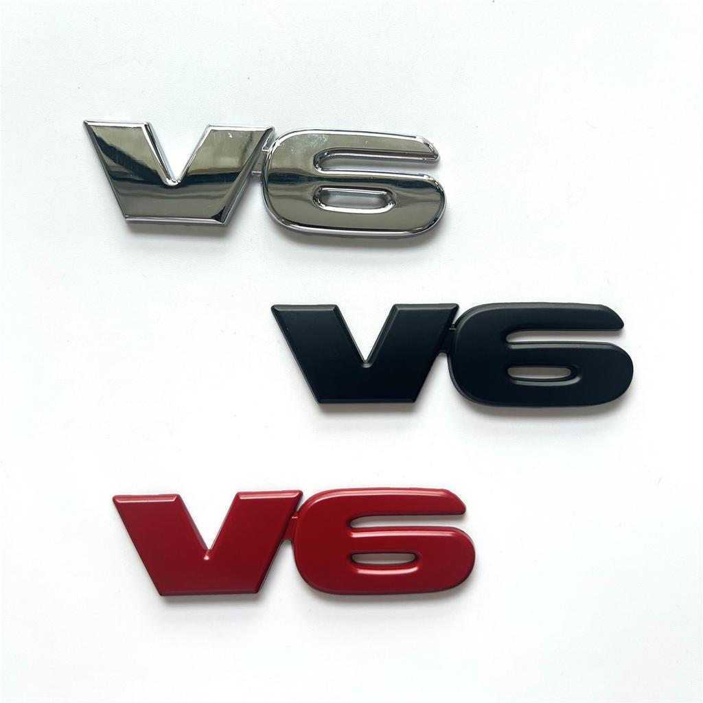 V6 Car Trunk Rear Side Emblem Badge Sticker 3D Silver Matte Black For Car Motorcycle Truck SUV