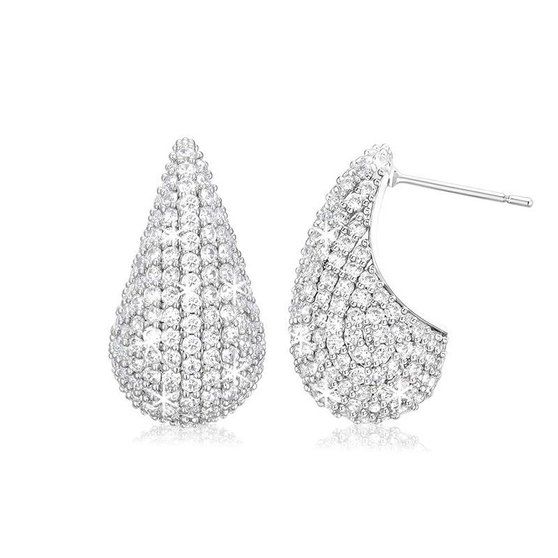

European and American Hollowed Out High-end Sparkling Earrings, Light Luxury Zircon Water Droplets, High-end Design Zircon